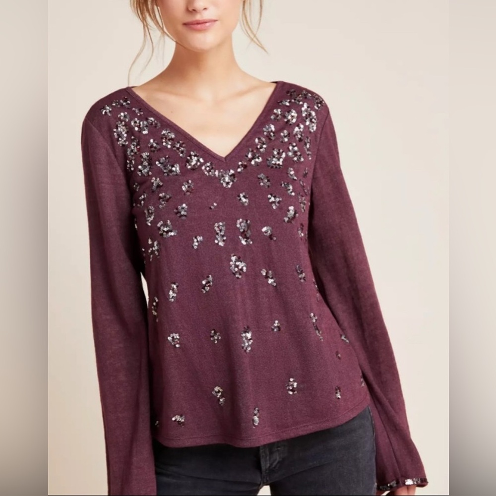 Anthropologie Kyra Jeanette Sequin Top Size M